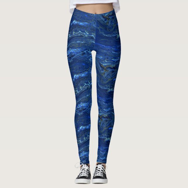 Leggings Marbre acrylique bleu marine et marbre d'or Faux (Devant)