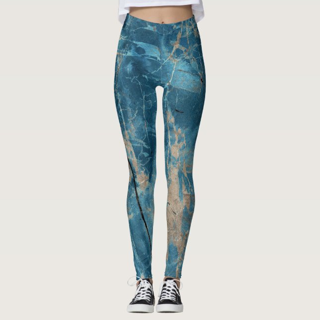 Leggings Marbre Aqua Onyx : Design Haute Résolution. (Devant)