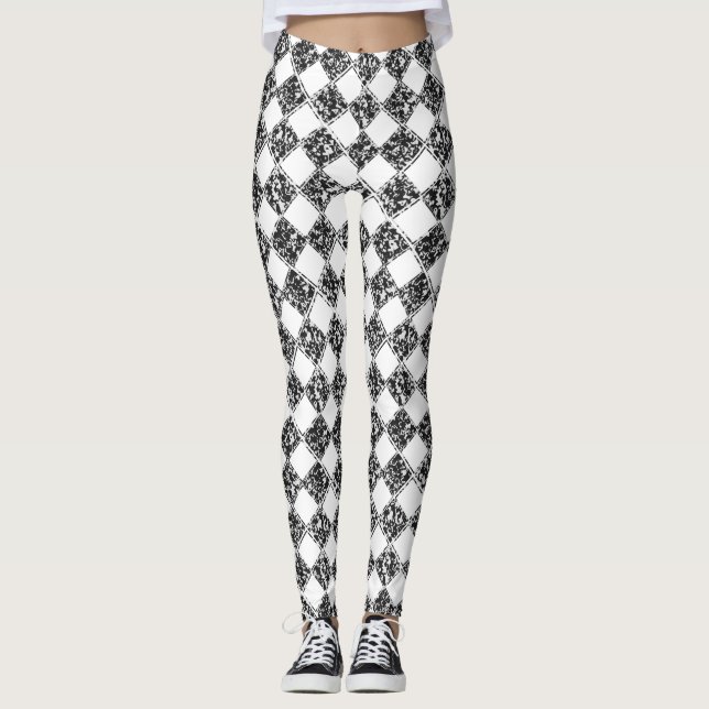 Leggings Marbre blanc À damiers noir (Devant)