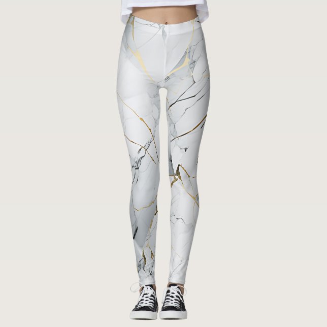 Leggings Marbré blanc et or simple (Devant)