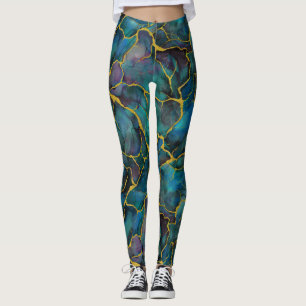 Leggings Marbre bleu nuit avec veines d'or