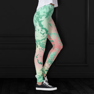 Leggings Marbre cool   Jolie Pastel Coral et Green Ombre