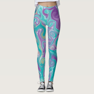 Leggings Marbre d'art fluides violet, Turquoise et or
