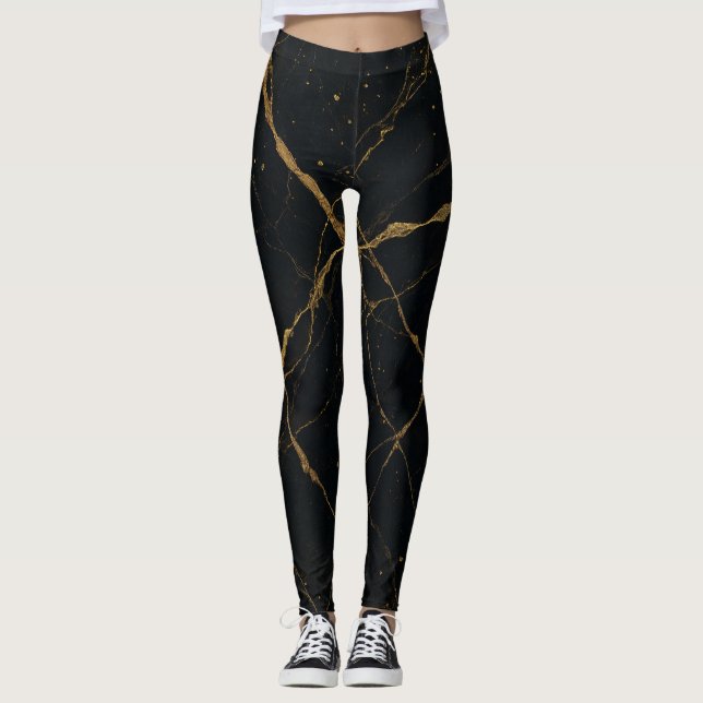 Leggings Marbre de minuit doré Noir & Or (Devant)