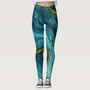 Leggings Marbre doré bleu moderne en marbre doré Art Abstra