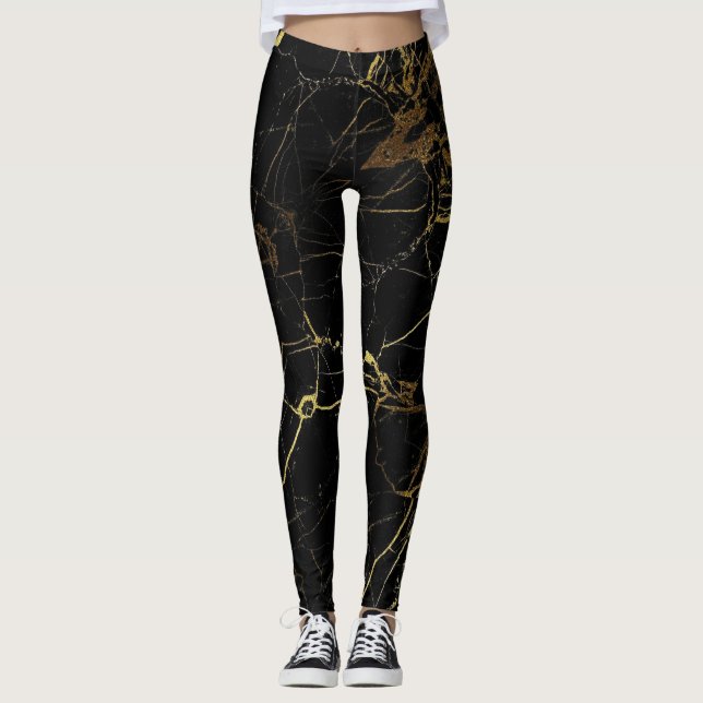 Leggings Marbre élégant noir et or (Devant)