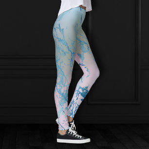 Leggings Marbre Iridescente   Tendance Faux Holo bleu rose