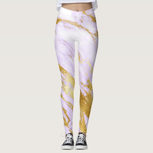 Leggings Marbre minimal Abstrait Lilac Purple Gold minimum (Devant)