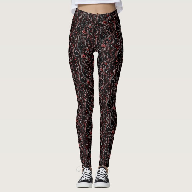 Leggings Marbre noir argenté rouge (Devant)