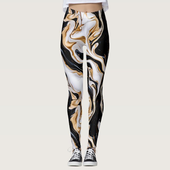 Leggings Marbre noir, blanc et or effet Ai (Devant)