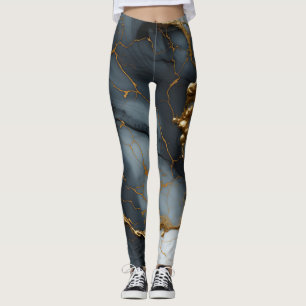 Leggings Marbre Onyx Fumé avec Veines Dorées