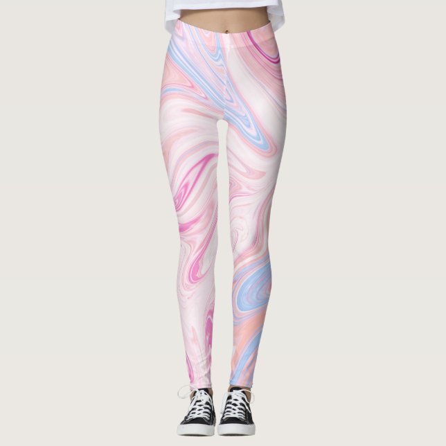 Leggings Marbre orange bleu coloré élégant de rose en (Devant)