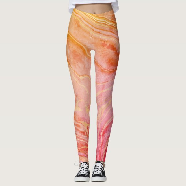 Leggings Marbre orange moderne et tendance (Devant)