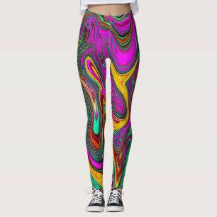 Leggings Marbré rose chaud et mousse de mer vert Art Abstra