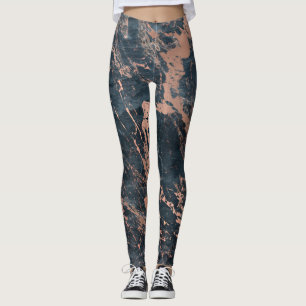 Leggings Marbre Rustique Bleu Brumeux et Rose Gold Rose Gla