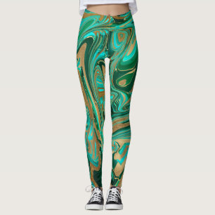 Leggings Marbre vert et or liquide