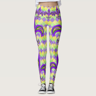 Leggings Mardi Gras Arlequin Motif et Fleur de Lis