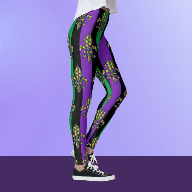 Leggings Mardi Gras Black violet vert Fleur de lis (Créateur téléchargé)