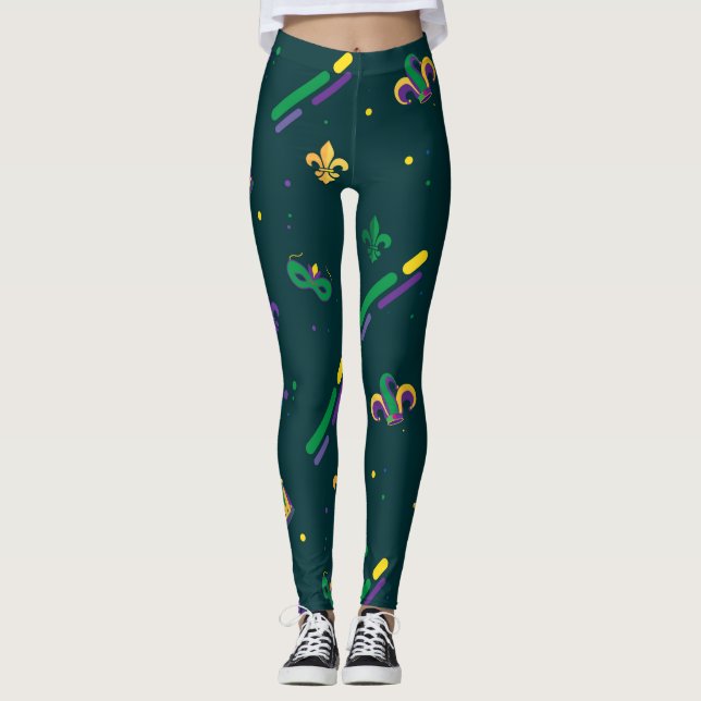 Leggings Mardi Gras Carnaval Fleur de Lis Diamond Arlequin (Devant)