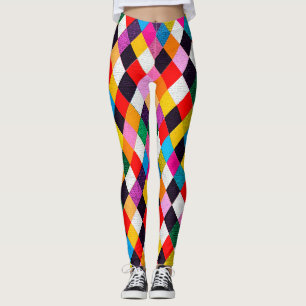 Leggings MARDI GRAS HARLEQUIN MOTIF coloré Rhombi