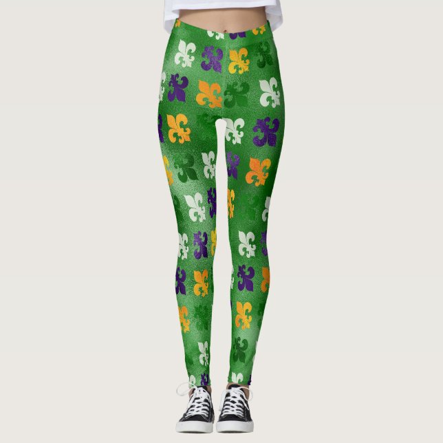 Leggings Mardi Gras Leggings, Mardi Gras Fleur de Lis (Devant)