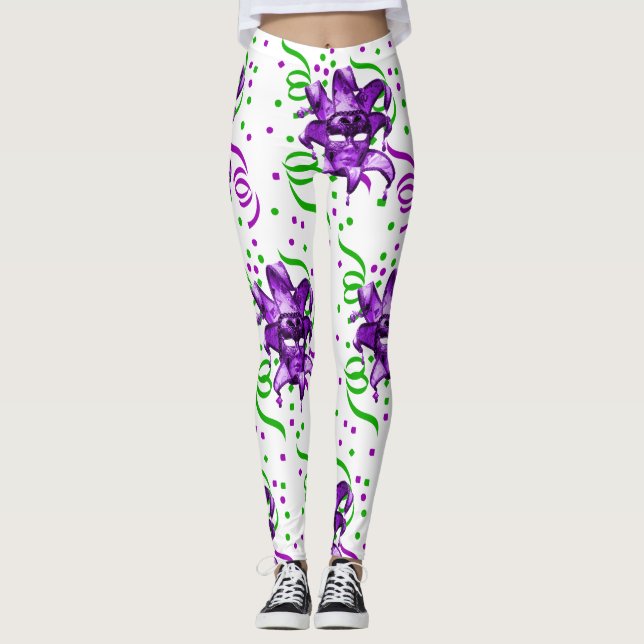 Leggings Mardi Gras Masque Violet Et Confetti (Devant)