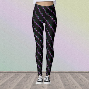 Leggings Mardi Gras Masque violet vert or éclaboussures mot