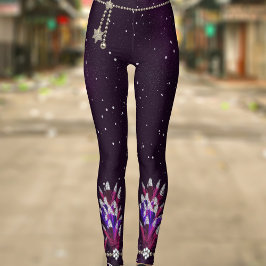 Leggings Mardi Gras Purple Parties scintillant Plumes Pende