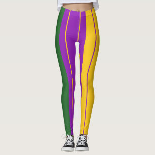 Leggings Mardi Gras rayé mauve, vert, jaune