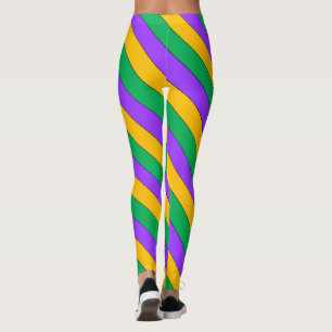 Leggings Mardi Gras Stripes Motif violet vert jaune