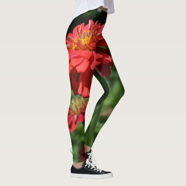 Leggings marguerite rouge orangé fleuri, jardin de fleurs r (Droite)