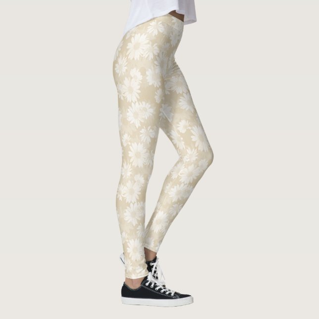 Leggings Marguerites blanches sur le motif floral beige (Droite)
