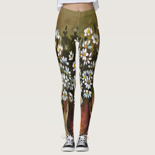 Leggings Marguerites Dans Un Vase De Couleur Cuivre