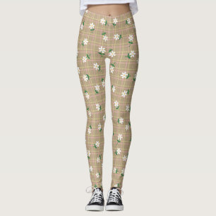 Leggings Marguerites sur Carreaux (grande échelle) Marron