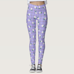 Leggings Marguerites sur Carreaux (grande échelle) Violet