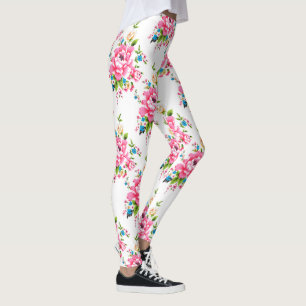 Leggings Mariage Pink Peony bouquet de fleurs motif