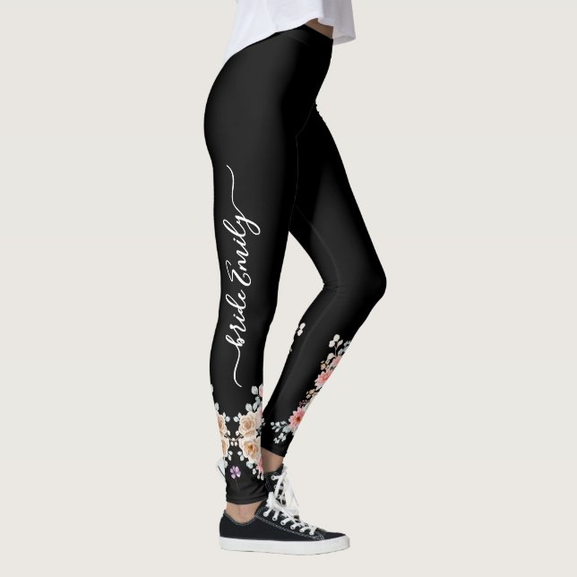 Leggings Mariée noire florale et femme de ménage (Droite)