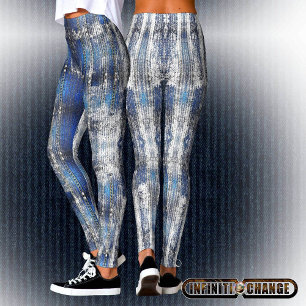 Leggings Marine Blue Grunge Denim Texture  