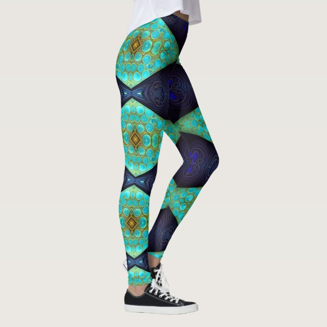 Leggings Marine, diamant Turquoise et or (Droite)