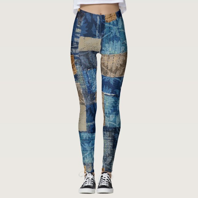 Leggings Marine numérique Abstraite : Motif d'aquarelle tra (Devant)