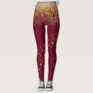 Leggings Maroon avec pattes d'accentuation or