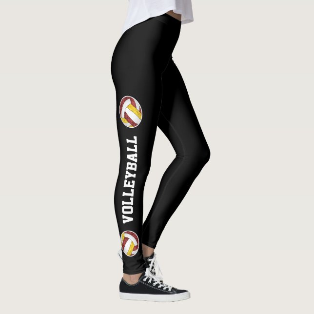 Leggings maroon jaune volleyballs texte sur les jambes fill (Droite)