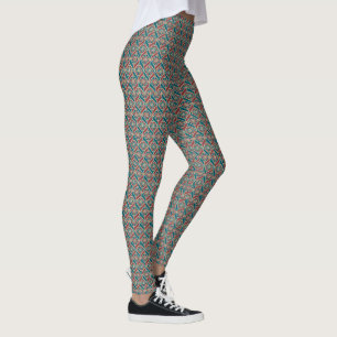 Leggings Maroon, Motif ethnique Turquoise, Fleurs, Chevrons