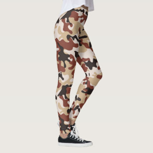 Leggings Marron, camouflage noir blanc et beige