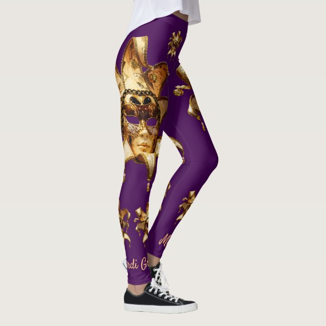 Leggings Masques de mardi gras d'or sur la prune (Droite)