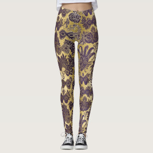 Leggings Masques Mardi Gras Gold et Purple ajustés