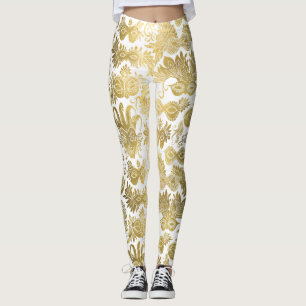 Leggings Masques masqués d'or sur le Motif blanc