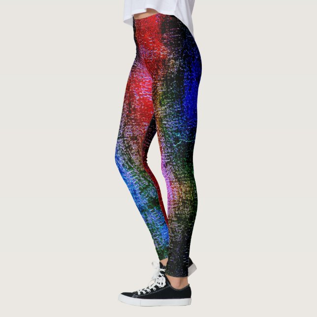 Leggings Matériau rouge et bleu peint avec 'peinture à l'hu (Gauche)