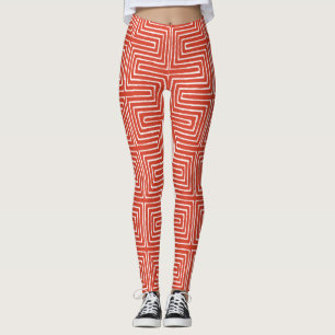 Leggings Maze orange et blanc Tissu de boue africaine