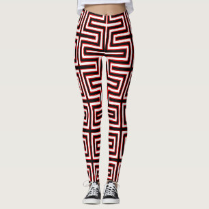 Leggings Maze rouge blanc et noir Tissu de boue africain
